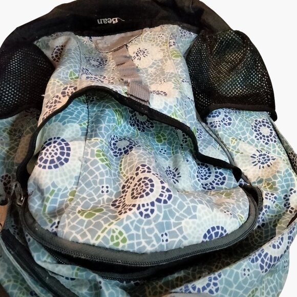 L L Bean Backpack Blue Floral Mesh Pockets Padded Straps - Picture 10 of 15